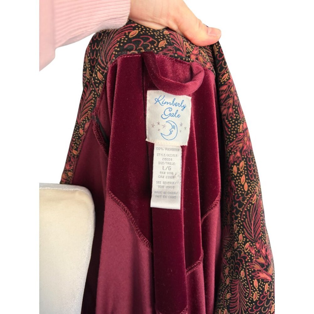 VTG Kimberly Gale Burgundy Velvet Robe L Paisley 90s Old Money Victorian Gothic - Picture 4 of 4